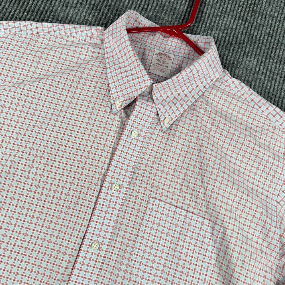 Brooks Brothers Shirt Mens 18-36 Gray Check Long Sleeve Button Down‎ Madison Fit